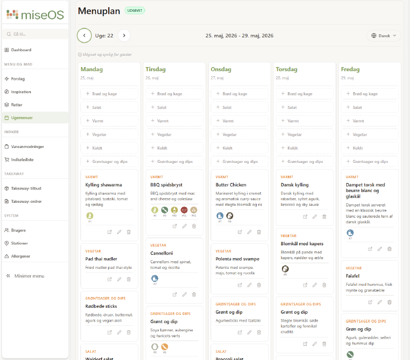 The weekly menu editor in production